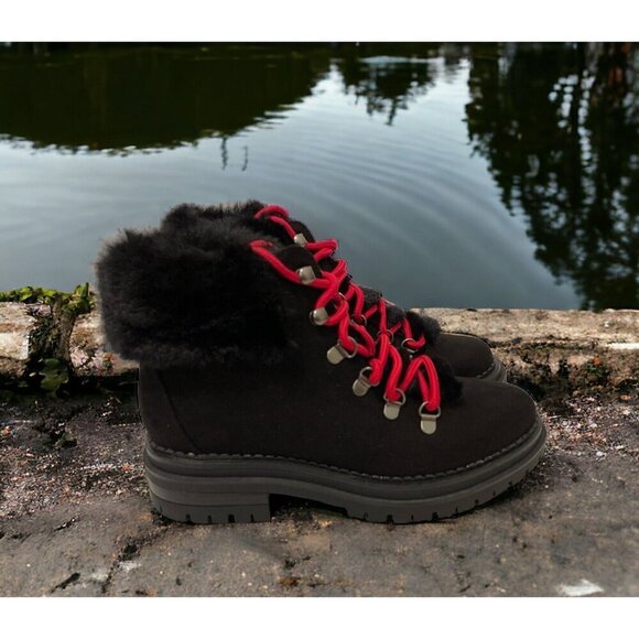 Sugar Womens Rolls Fuzzy Lug Sole Hiker Boots Size 7M Red Laces - Picture 5 of 16